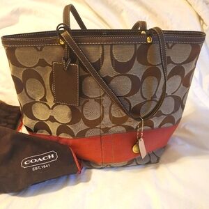 Coach Reversible Large Tote, Classic Tan and Burnt Orange